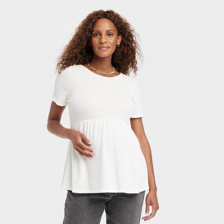 Short Sleeve Waffle Knit Waist Defined Maternity Top - Isabel Maternity By Ingrid & Isabel Cream