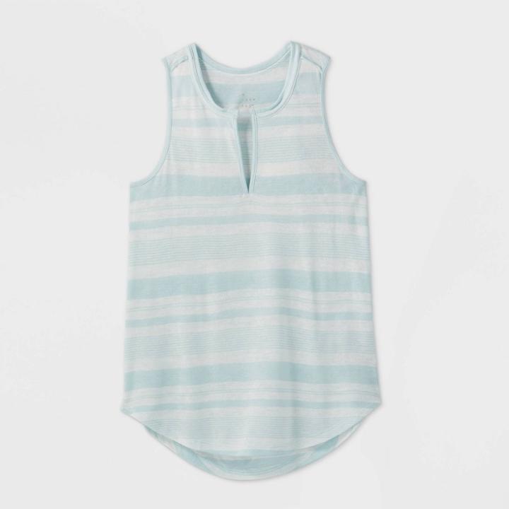 Women's Striped Linen Tank Top - A New Day Aqua Xxl, Women's, Blue