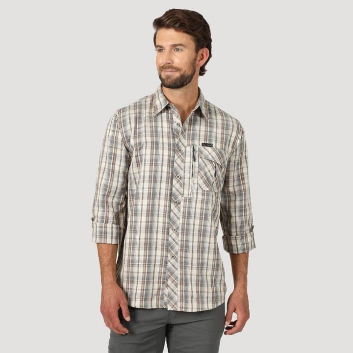 Wrangler Men's Plaid Button-down Shirt - Brown Oatmeal