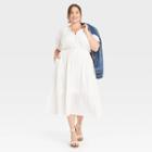 Women's Plus Size Puff Short Sleeve Midi Dress - Ava & Viv Cream X, White