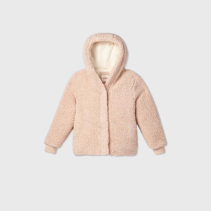 Girls' Cozy Hooded Sherpa Coat - Cat & Jack Beige