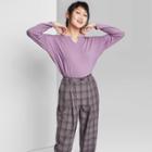 Women's Long Sleeve V-neck Notch Front Cropped Boxy T-shirt - Wild Fable Purple