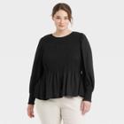 Women's Plus Size Long Sleeve Smocked Top - A New Day Black