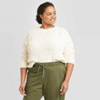 Women's Plus Size Crewneck Textured Pullover Sweater - A New Day Cream 1x, Women's, Size: