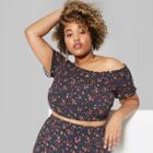 Women's Plus Size Floral Print Short Sleeve Off The Shoulder Smocked Top - Wild Fable Black
