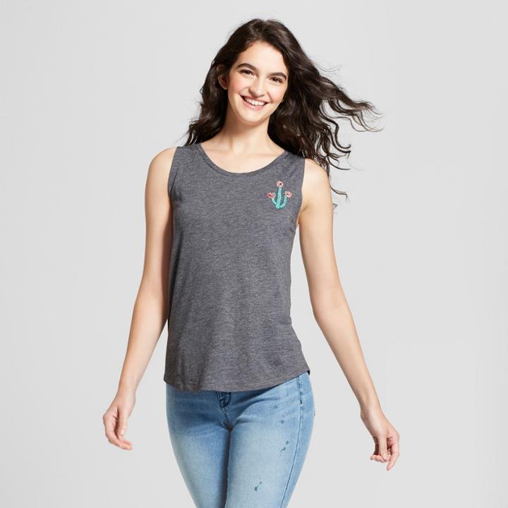 Women's Drapey Tie-back Cactus Graphic Tank Top - Fifth Sun (juniors') Gray