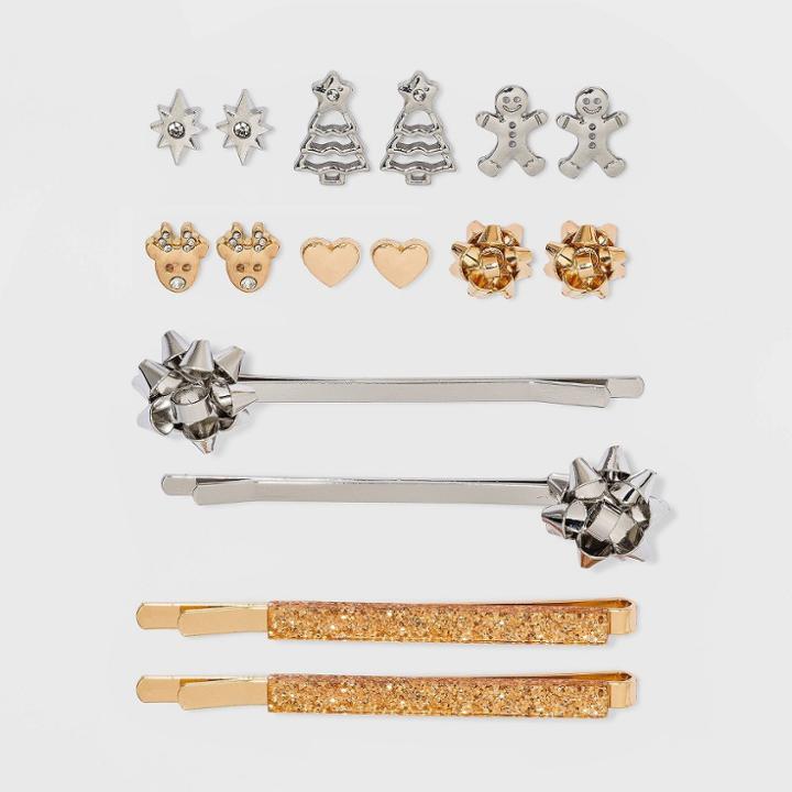 No Brand Multi Holiday Bow And Icon Bobby Pins And Stud Earring