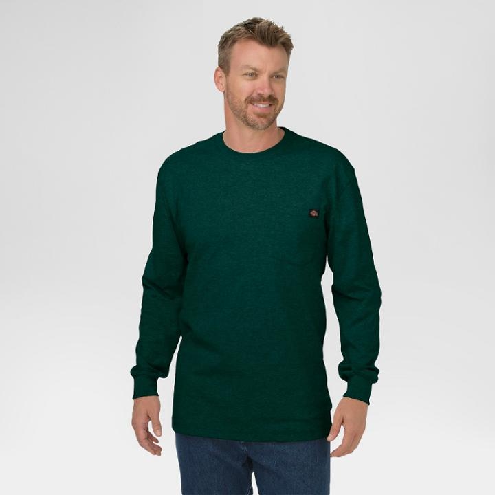 Dickies Men's Big & Tall Cotton Heavyweight Long Sleeve Pocket T-shirt- Hunter Green