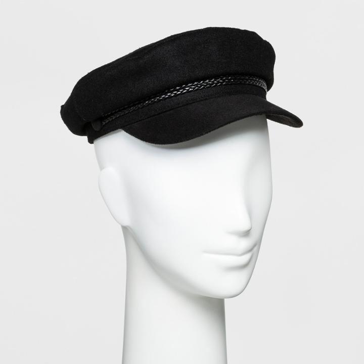 Women's Flannel Military With Suede Trim Newsboy Hat - Universal Thread Black