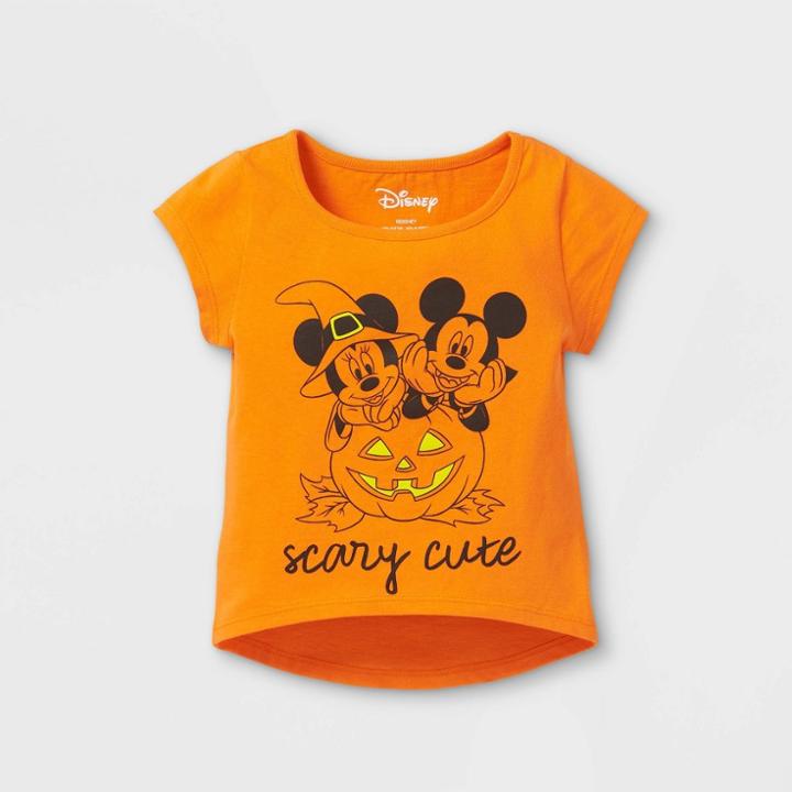 Toddler Girls' Minnie Mouse Scary Cute Halloween Short Sleeve T-shirt - Orange