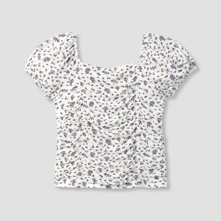 Girls' Floral Puff Sleeve Top - Art Class Cream