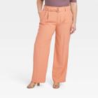 Women's Plus Size High-rise Relaxed Fit Straight Belted Trousers - A New Day Orange