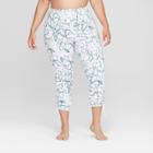 Women's Plus Size Floral Print Comfort 7/8 High-waisted Leggings With Adjustable Length - Joylab Mediterranean Blue Cool