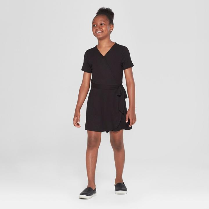 Girls' V-neck Romper - Art Class Black L, Size: