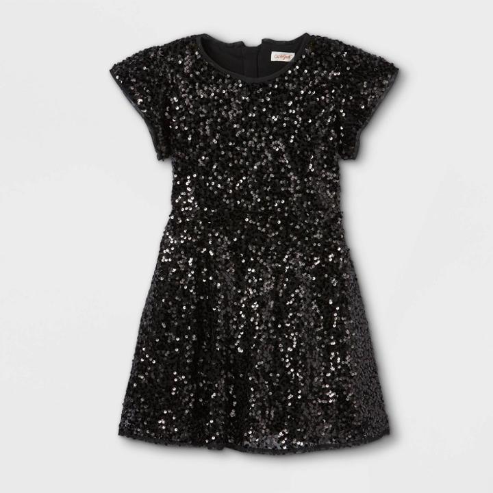 Girls' Sequin Skater Flutter Sleeve Dress - Cat & Jack Black