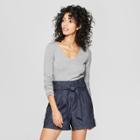Women's Long Sleeve V-neck T-shirt - A New Day Medium Heather Gray