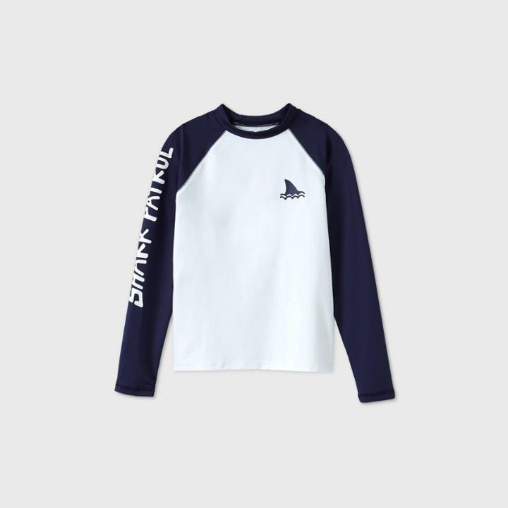 Boys' Long Sleeve Shark Patrol Rash Guard Swim Shirt - Cat & Jack Navy