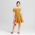 Women's Off The Shoulder Smocked Floral Dress - Xhilaration Mustard (yellow)