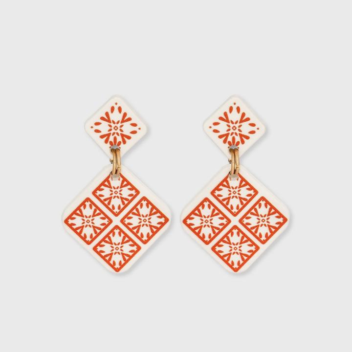 Printed Floral Drop Earrings - Universal Thread Orange