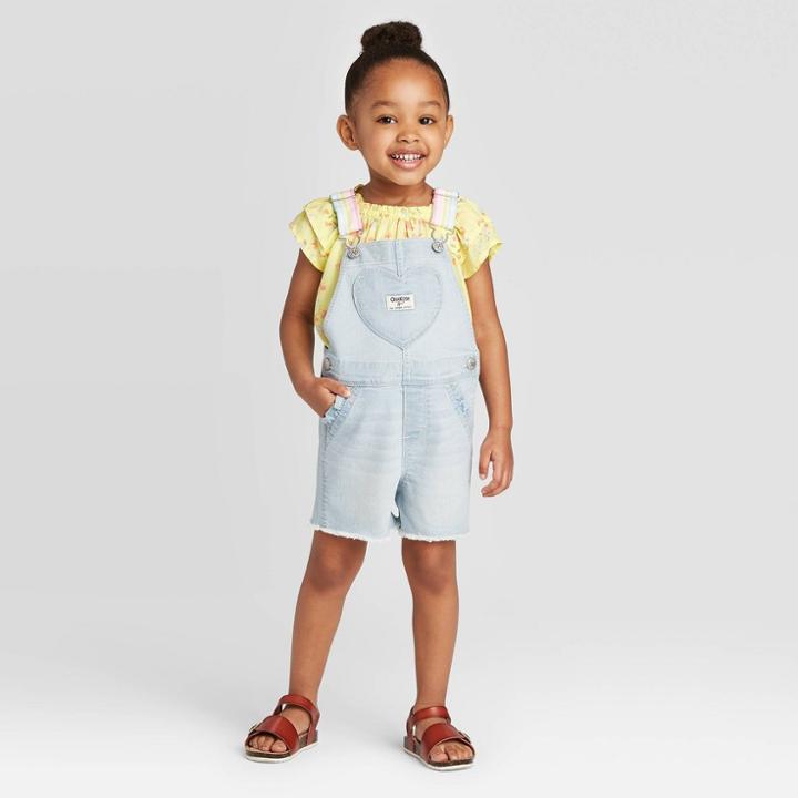 Oshkosh B'gosh Toddler Girls' 'heart' Shortall - Blue 12m, Toddler Girl's