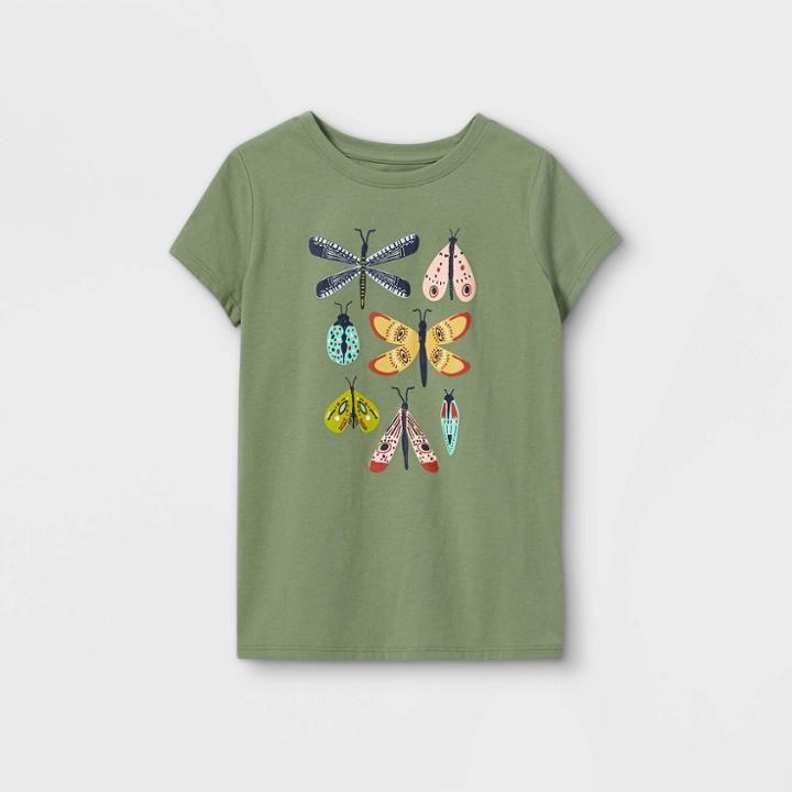 Girls' Butterflies Graphic Short Sleeve T-shirt - Cat & Jack Army Green