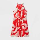 Women's Plus Size Floral Print Tie Waist Shirtdress - A New Day Red 1x, Women's,