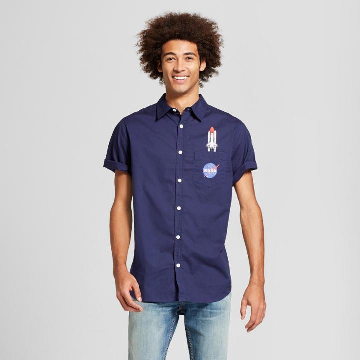 Men's Nasa Space Shuttle Short Sleeve Button-down Shirt - Navy