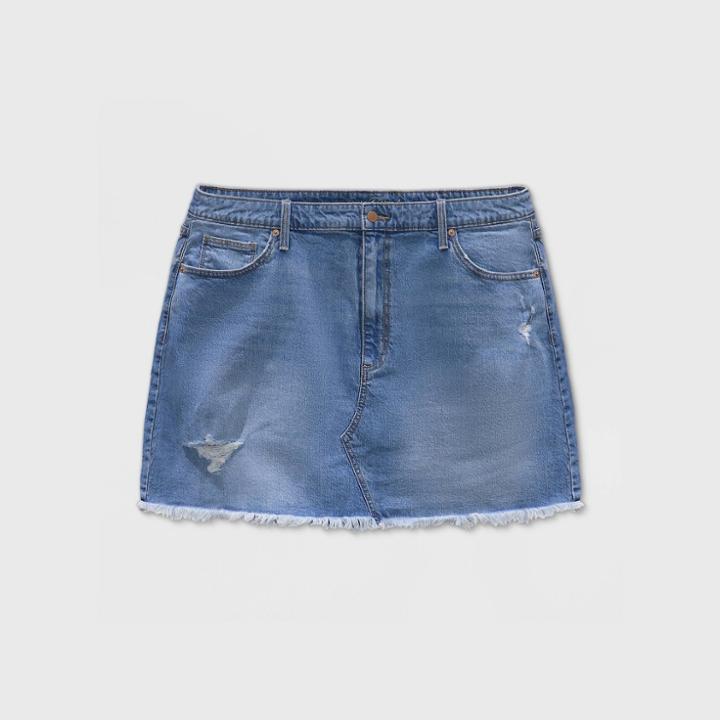 Women's Plus Size High-rise Distressed Denim Mini Skirt - Universal Thread Medium Wash 14w, Women's, Blue