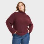 Women's Plus Size Mock Turtleneck Seam Front Pullover Sweater - Universal Thread Burgundy