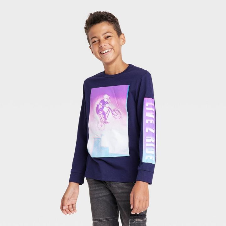 Boys' Live 2 Ride Long Sleeve Graphic T-shirt - Art Class Navy Blue