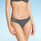 Women's Strappy Side Cheeky Bikini Bottom - Shade & Shore Black And White Stripe Xs, Women's, White Black