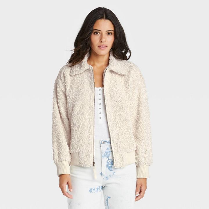 Women's Sherpa Bomber Jacket - Universal Thread White