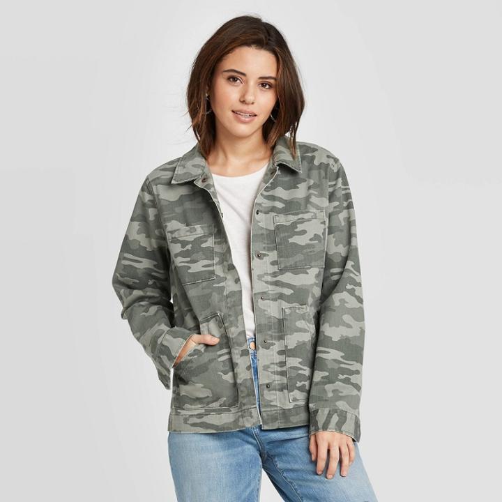 Women's Camo Print Long Sleeve Chore Jacket - Universal Thread Green Xs, Women's,