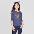 Girls' 3/4 Sleeve Hearts Print Baseball T-shirt - Cat & Jack Navy
