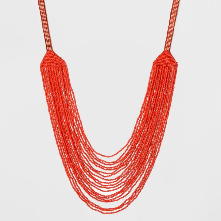 Beaded Seedbead Long Necklace - A New Day Dark Orange