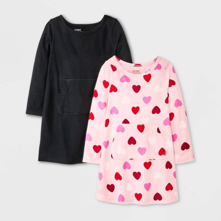 Toddler Girls' 2pk Adaptive Valentine's Day Long Sleeve Dress - Cat & Jack Light Pink/black