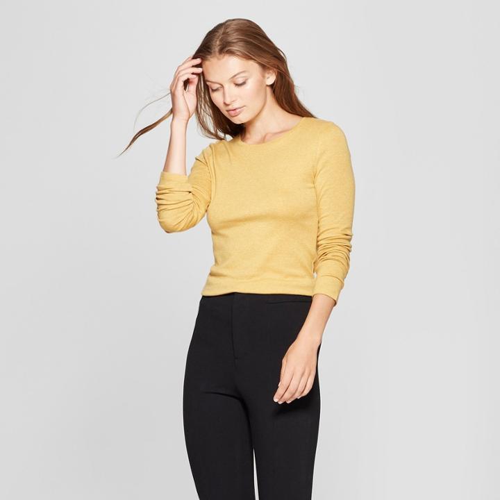 Women's Fitted Long Sleeve Crew T-shirt - A New Day Heather Yellow