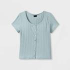 Girls' Ribbed Button-front Short Sleeve T-shirt - Art Class Blue