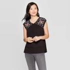 Women's Short Sleeve V-neck Blouse With Embroidery - Knox Rose Black