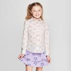 Plus Size Girls' Unicorn Woven Long Sleeve Button-down Shirt - Cat & Jack Cream Xxl