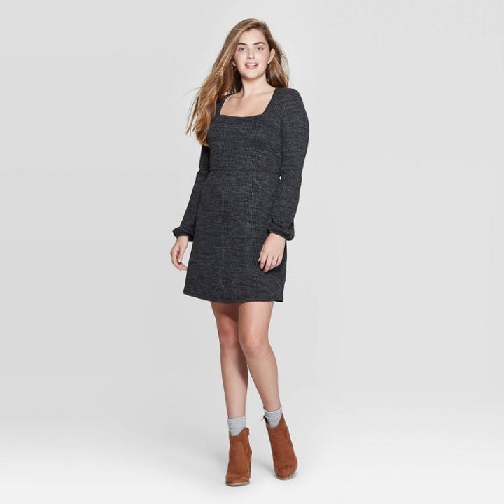 Women's Long Sleeve Square Neck Sweater Mini Dress - Xhilaration Charcoal Xs, Women's, Grey