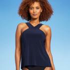 Women's Angled High Neck Tankini Top - Aqua Green Navy Blue