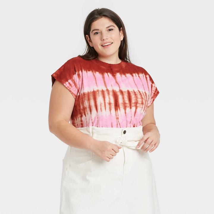 Women's Plus Size Tie-dye Cap Sleeve Muscle T-shirt - Universal Thread Pink/white