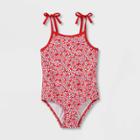 Toddler Girls' Floral One Piece Swimsuit - Cat & Jack Red