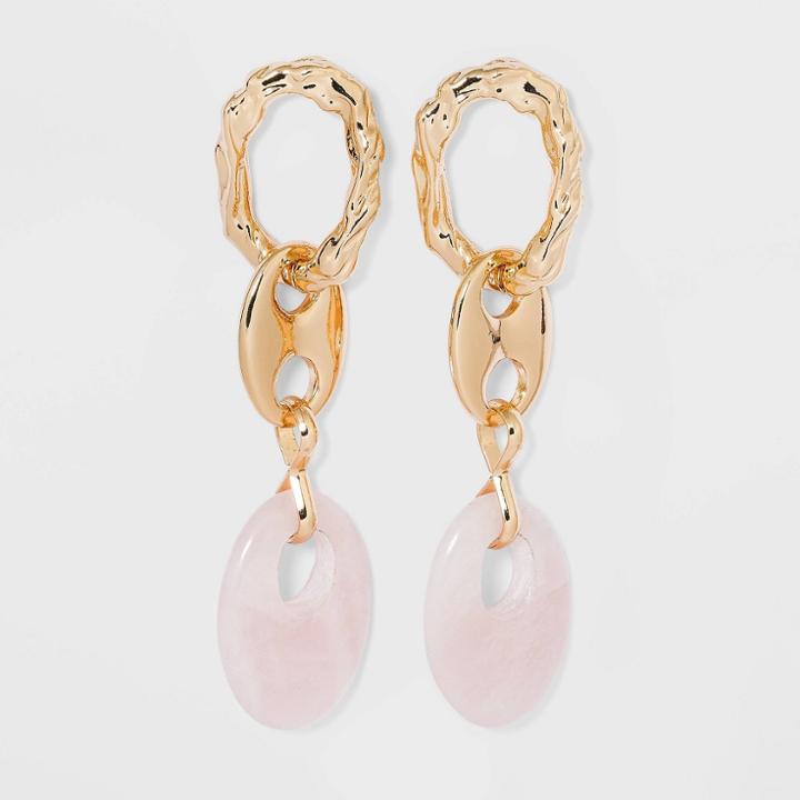 Textured Chain Link With Semi-precious Green Bead Hoop Earrings - A New Day Pink