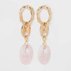 Textured Chain Link With Semi-precious Green Bead Hoop Earrings - A New Day Pink