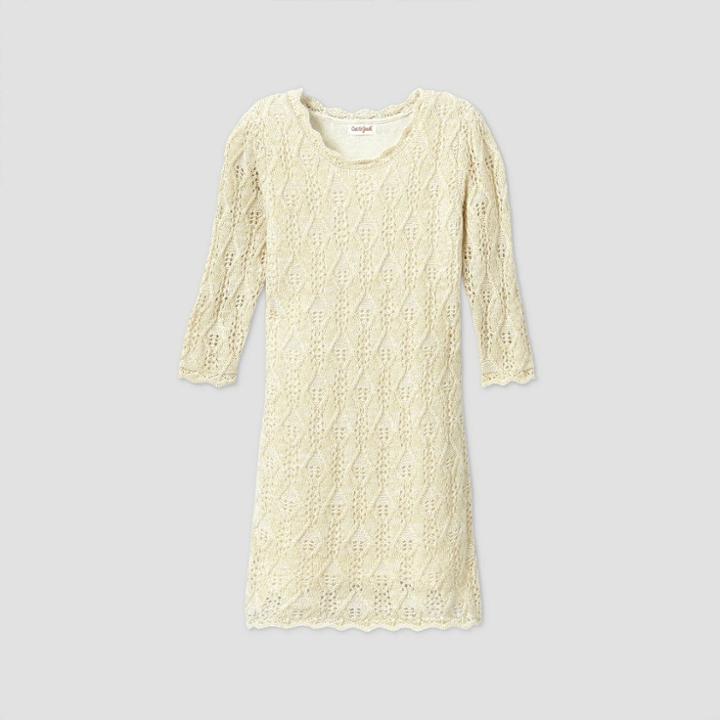 Girls' 3/4 Sleeve Shine Crochet Sweater Dress - Cat & Jack Cream