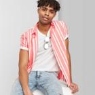 Men's Striped Short Sleeve Poplin Button-down Shirt - Original Use Coral S, Men's, Size: