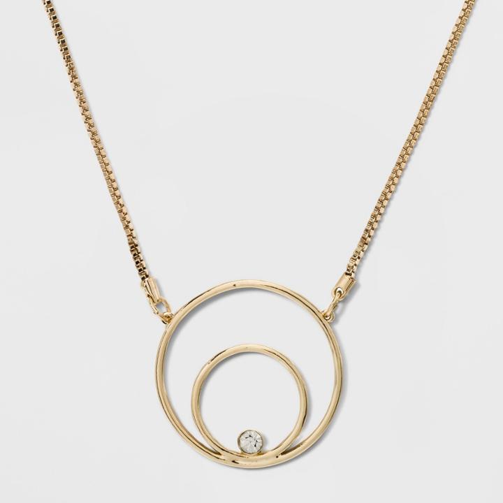 Two Circles & Clear Stone Long Necklace - A New Day Gold