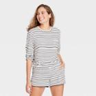 Women's Beautifully Soft Striped Long Sleeve Top And Shorts Pajama Set - Stars Above Black